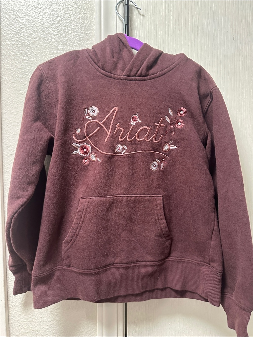 Ariat Maroon Girls Hoodie with Floral Embroidery